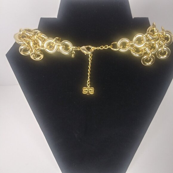 Gold Chainmaille Necklace Triple Strand Intricate Loop Design Perfect Condition - Picture 2 of 2